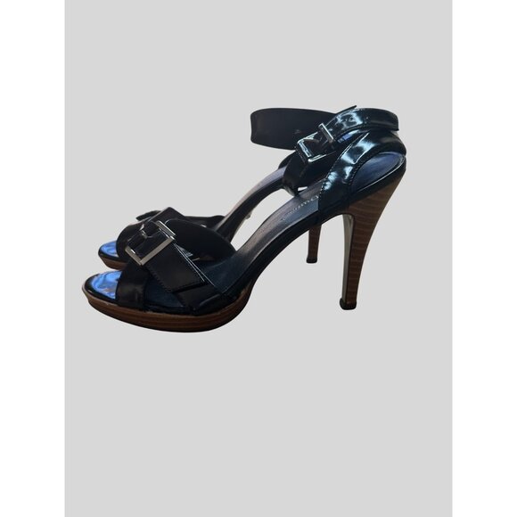 Pierre Dumas 9 Black Patent Leather High Stiletto Heel Sandals Ankle Strap - Picture 5 of 7